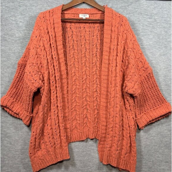 Umgee Womens Knit Cardigan Sweater Open Front Coral Cable Knit Short Sleeve S/M - Picture 1 of 6